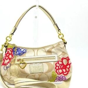 COACH Y2K Poppy Daisy Gold Glitter Shoulder Strap & Coach Heart Bag🫶Charm